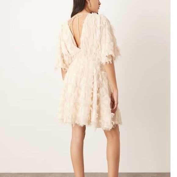 ASOS EDITION Textured Cinched Pleat Waist Mini Dress in stone Size 6 - Picture 12 of 12